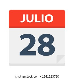 Julio 28 - Calendar Icon - July 28 - Vector Illustration