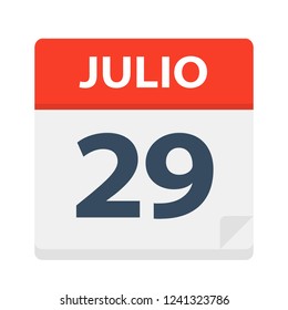 Julio 29 - Calendar Icon - July 29 - Vector Illustration