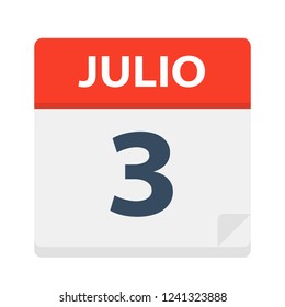 Julio 3 - Calendar Icon - July 3 - Vector Illustration