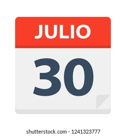 Julio 30 - Calendar Icon - July 30 - Vector Illustration