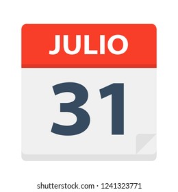 Julio 31 - Calendar Icon - July 31 - Vector Illustration