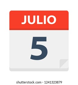 Julio 5 - Calendar Icon - July 5 - Vector Illustration