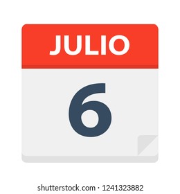 Julio 6 - Calendar Icon - July 6 - Vector Illustration