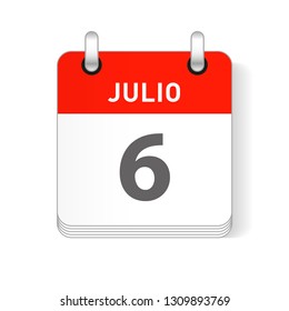 Julio 6, July 6 date visible on a page a day organizer calendar in spanish Language