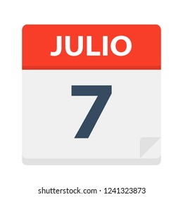 Julio 7 - Calendar Icon - July 7 - Vector Illustration