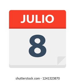 Julio 8 - Calendar Icon - July 8 - Vector Illustration