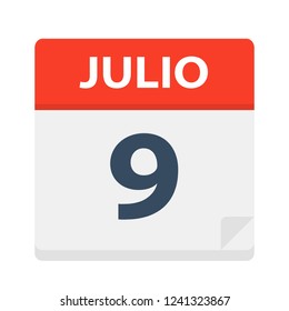 Julio 9 - Calendar Icon - July 9 - Vector Illustration