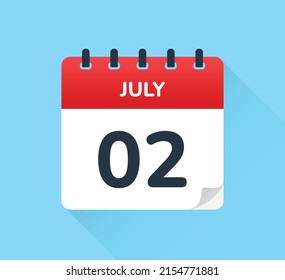 July 02, second of the month. Vector flat design of daily calendar icon. Date and day of the year