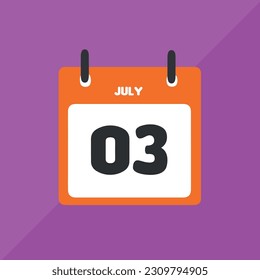 Julio 03 calendario de iconos vectoriales Fecha, día y mes Ilustración vectorial, fondo colorido.