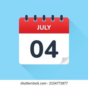 July 04, 4th of the month. Vector flat design of daily calendar icon. Date and day of the year.