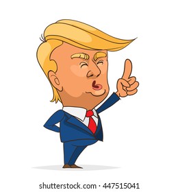 July. 05, 2016. Character portrait of Donald Trump giving a speech on white background
