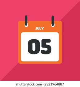 July 05 vector icon calendar Date, day and month Vector illustration, colorful background.