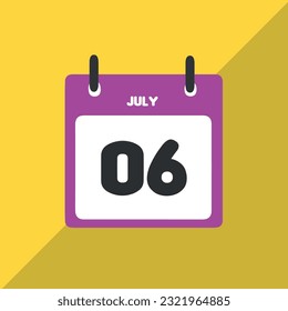 July 06 vector icon calendar Date, day and month Vector illustration, colorful background.