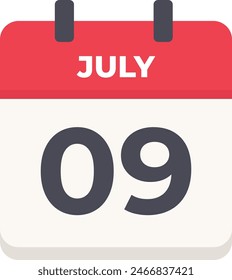 July 09 - Daily Calendar Icon in flat design style