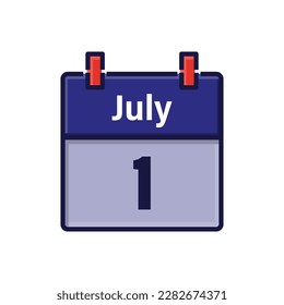 July 1, Calendar icon. Day, month. Meeting appointment time. Event schedule date. Flat vector illustration.