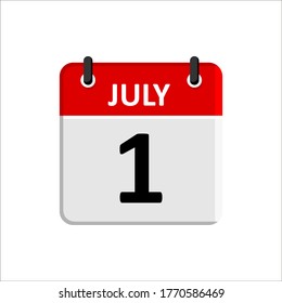 JULY - 1 Calendar Icon. Calendar Icon with white background. Flat style. Date, day and month.