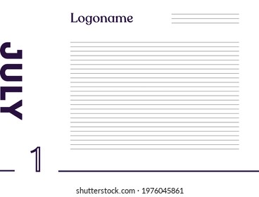 July 1 Calendar on notebook paper background with your logo