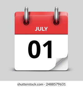July 1 daily realistic red calendar icon date vector image