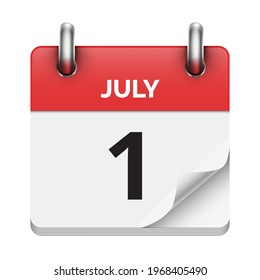 July 1 flat daily realistic calendar icon date vector image
