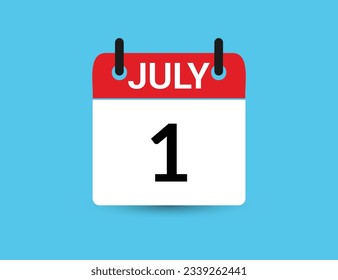 July 1. Flat icon calendar isolated on blue background. Date and month vector illustration