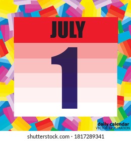 Icono del 1 de julio. Para planear un día importante. Cartel para las vacaciones y días especiales. Ilustración vectorial.