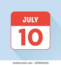 July 10 Calendar Icon Flat Red 