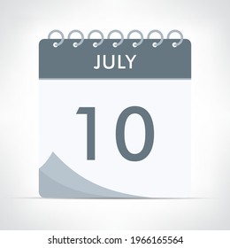 July 10 Calendar Icon  Vector Illustration. Gray calendar.