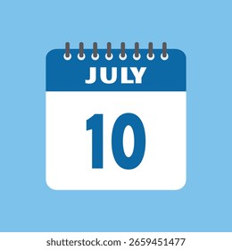 Juli 10 Kalender-Symbol Vektorseite Monat Design