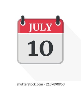 July 10. Calendar On White Background.