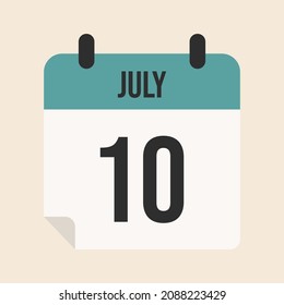 Página del calendario 10 de julio, vector