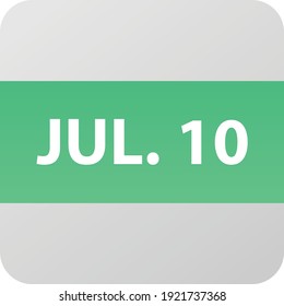 July 10th date icon, single day vector illustration modern flat style. Calendar element for web design, schedule, planner, organizer. 
