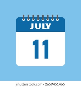 Julio 11 Calendario Icono Vector Página Mes Diseño
