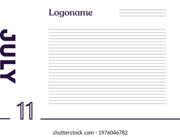 July 11 Calendar on notebook paper background with your logo