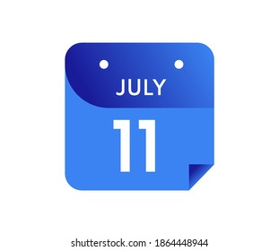 July 11 Date on a Single Day Calendar in Flat Style, 11 July calendar icon