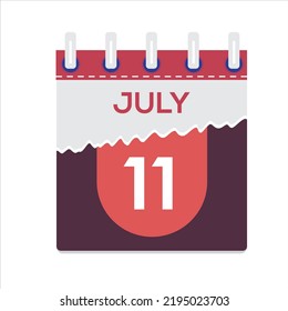 July 11. Vector flat daily calendar icon. Date and time, day, month. Holiday. Season. White Background