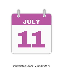 July 11th calendar leaf. July 11 calendar icon calendar page vector illustration