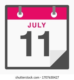 11. Juli Flacher Kalender einzeln auf weißem Hintergrund. Vektorillustration