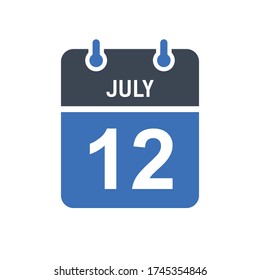 July 12 Calendar Date Icon, Event Date Icon, Calendar Date, Icon Design Vector Graphic