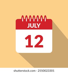 Ilustración vectorial del ícono del Calendario del 12 de julio.