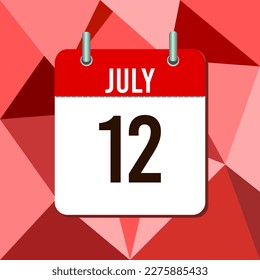 July 12, calendar vector illustration, isoleted on colorful monochromatic triangles background