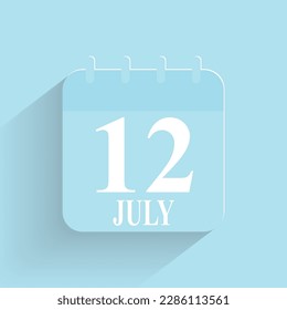 July 12 Daily Calendar Icon Date And Time Day Month Holiday Flat Designed Vector Illustration