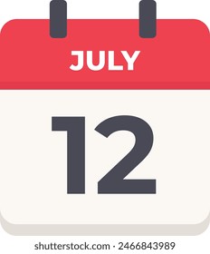 12 de julio - Calendario Diario Icono en estilo de diseño plano