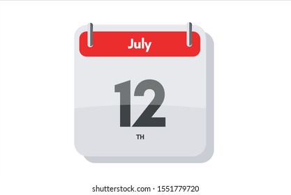 July 12th calendar icon. Day 12 of month. Vector icon illustration.