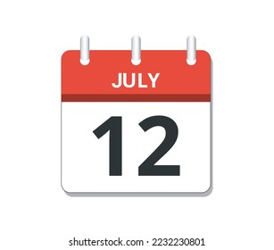 July 12th calendar icon vector. Concept of schedule, business and tasks
