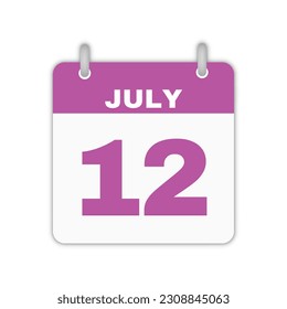 July 12th calendar leaf. July 12 calendar icon calendar page vector illustration svg