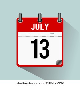 July 13, calendar icon vector illustration, isoleted on light blue background.