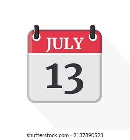 July 13. Calendar on white background.