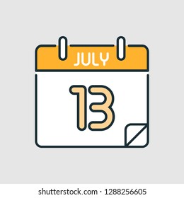 July 13. Flat icon calendar isolated on gray background. Vector illustration.