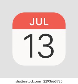 Icono del 13 de julio aislado en segundo plano. Símbolo de calendario moderno, simple, vector, icono para el diseño de sitios web, aplicación móvil, ui. Ilustración vectorial