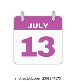 July 13th calendar page. July 13 calendar icon calendar page vector illustration